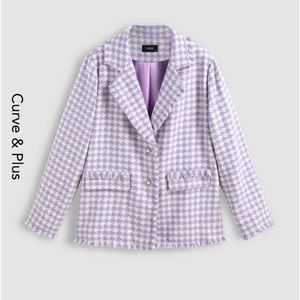 Lavender houndstooth tweed blazer with pearl buttons. NWT. Never worn.